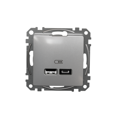 Sedna Design & Elements Gniazdo ładowania USB Typ A+C 2,4A srebrne aluminium SDD113402 SCHNEIDER (SDD113402)